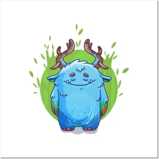 Cute Burly Friendly Monster in Forest Posters and Art